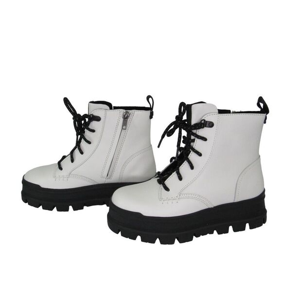 UGG Women's Sidnee Leather Combat Lace Up Boots in White SZ US 6 UK 4 - Picture 3 of 8